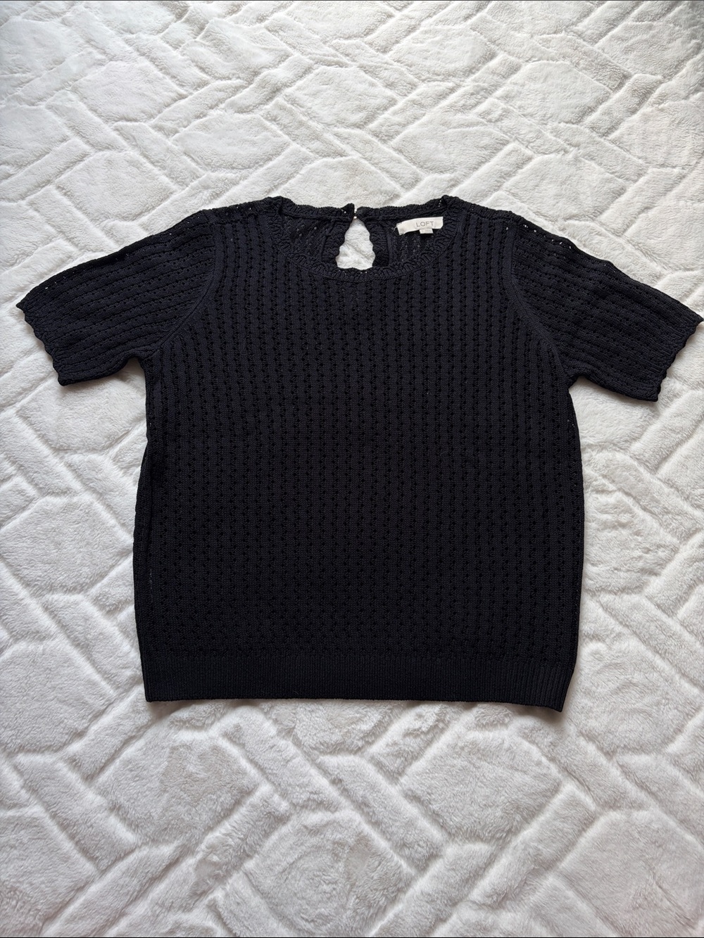 LOFT Black Short-Sleeve Crewneck Knit Top